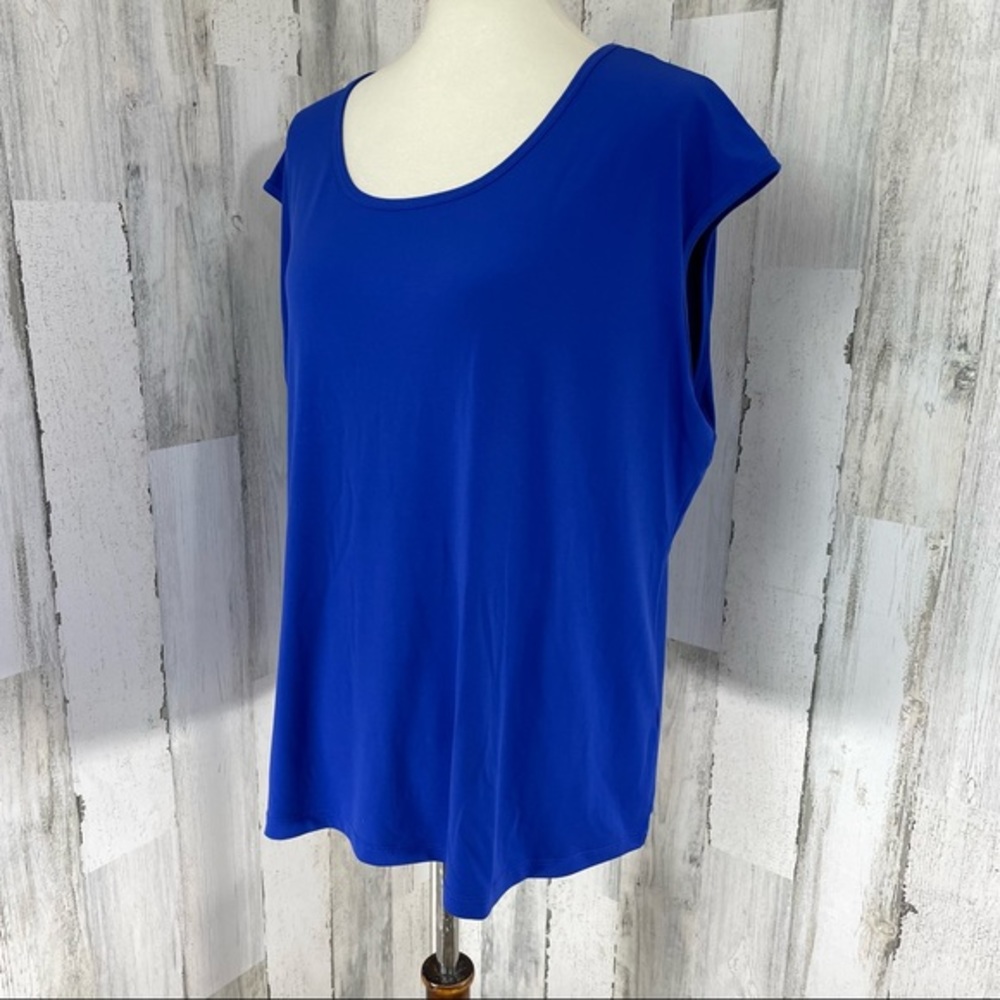 Susan Graver Women’s Plus Size Blue‎ Liquid Knit Sleeveless Blouse Top Shirt 1X